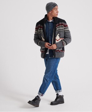 Superdry Icon Brynner Cardigan Férfi Ugró MélySzürke | NMIXC0391